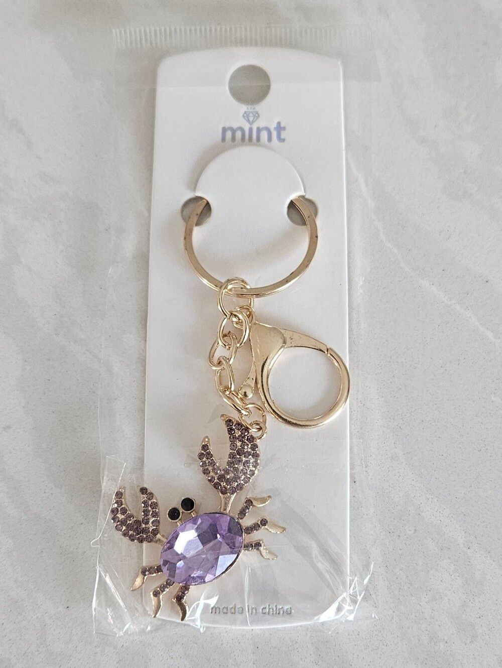 Mint Gold Crab Keychain with Purple Gem